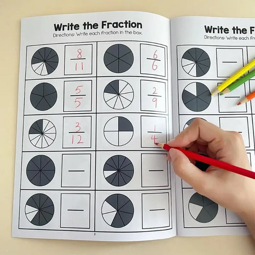 Cahier d'exercices de Fractions Montessori, outils pédagogiques pour l'apprentissage de l'arithmétique, livre de Test de formation cognitive des mathématiques pour l'école primaire de la 3e à 4e à l'école primaire SUN N.