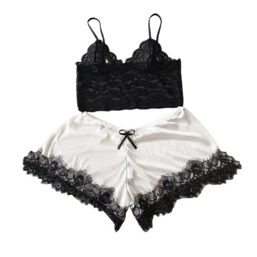 Lace Pajama Set Women 2 Piece Sexy Bralette and Shorts Plus Size