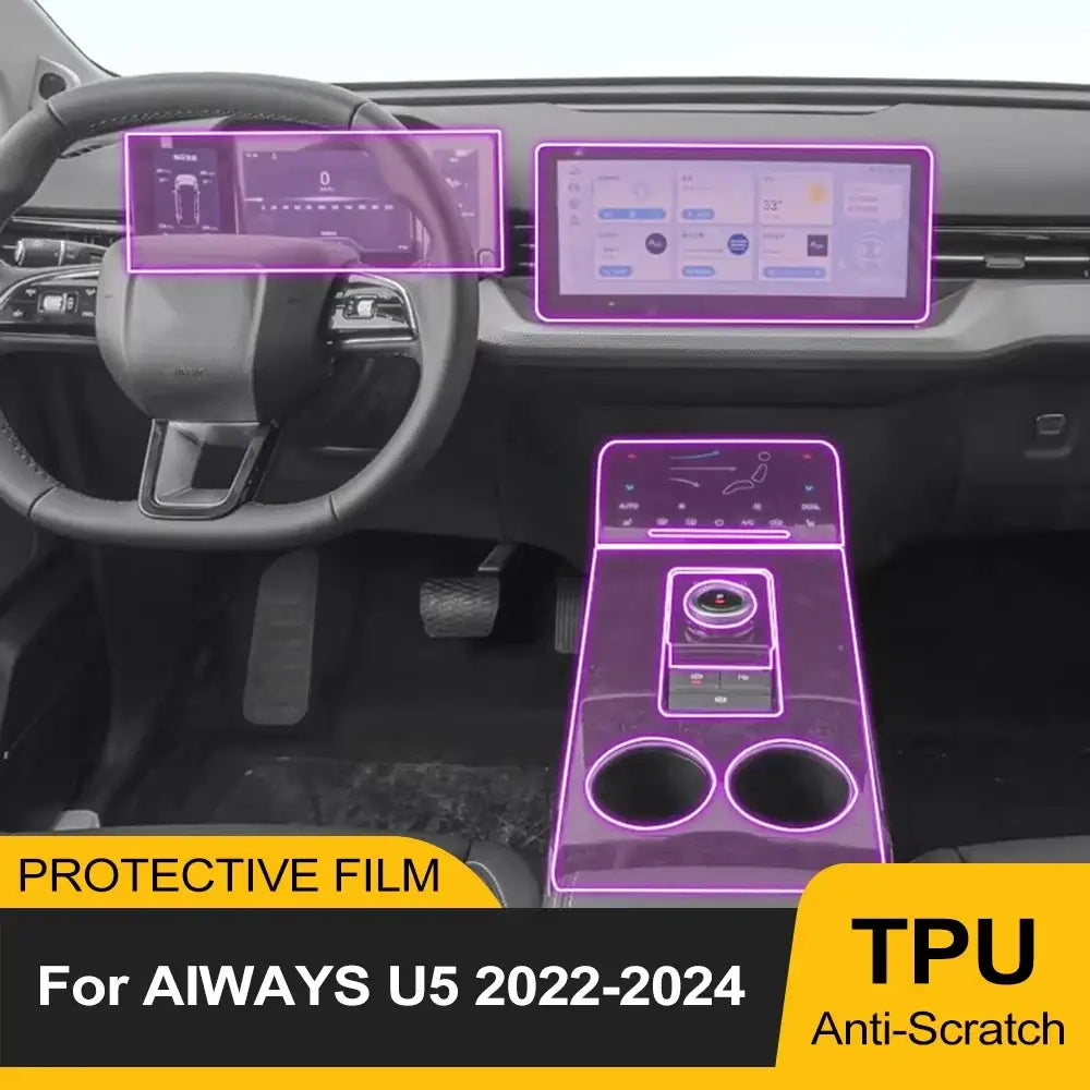 Film de Protection PPF TPU for AIWAYS U5 2022-2024, anti-scratch interior protective film for screens and surfaces.