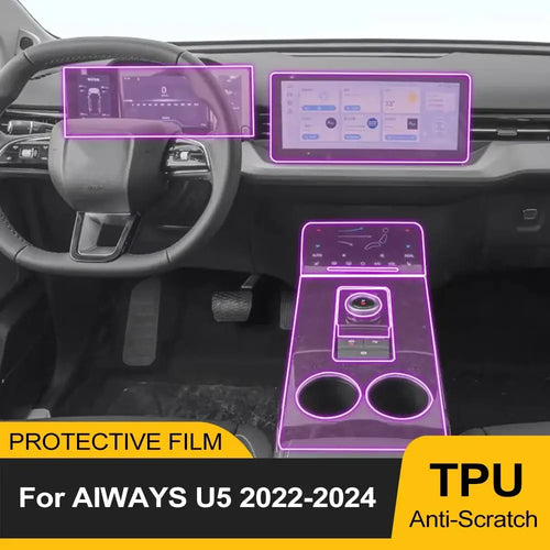 Film de Protection PPF TPU for AIWAYS U5 2022-2024, anti-scratch interior protective film for screens and surfaces.
