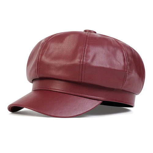 Casquette militaire octogonale en cuir PU - Chapeau unisexe à dessus plat - Casquette de cadet avec protection solaire pour homme et femme SUN N.