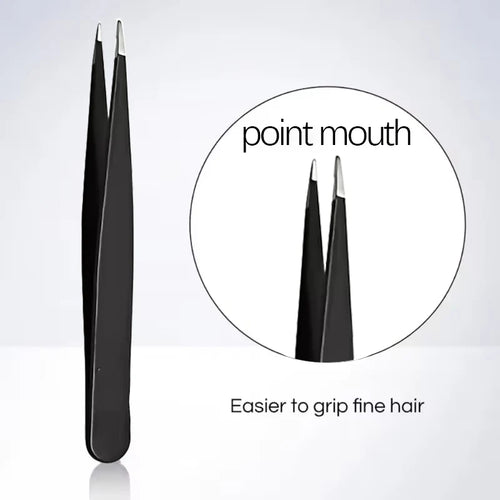 Pince à sourcils noire en acier inoxydable, avec pointe inclinée et plate, outils de beauté pour pince à cils et épilation incarnée SUN N.