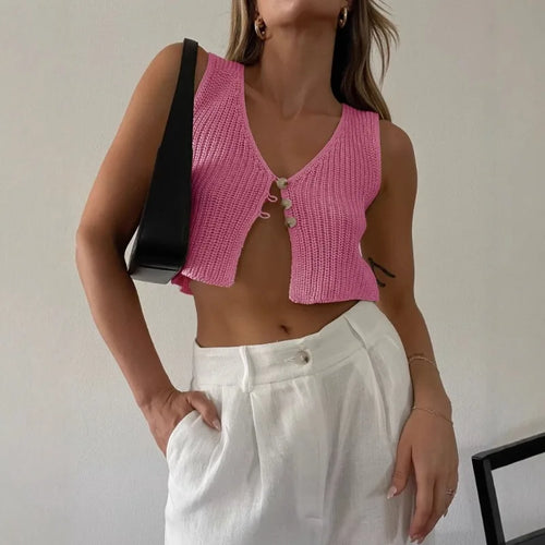 knitted crop top women summer solid color short sleeve Y2K top