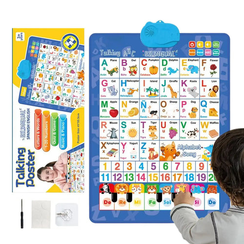 Tableau mural parlant bilingue pour enfants, affiche éducative anglaise et espagnole, jouet interactif avec musique pour l'apprentissage en classe SUN N.