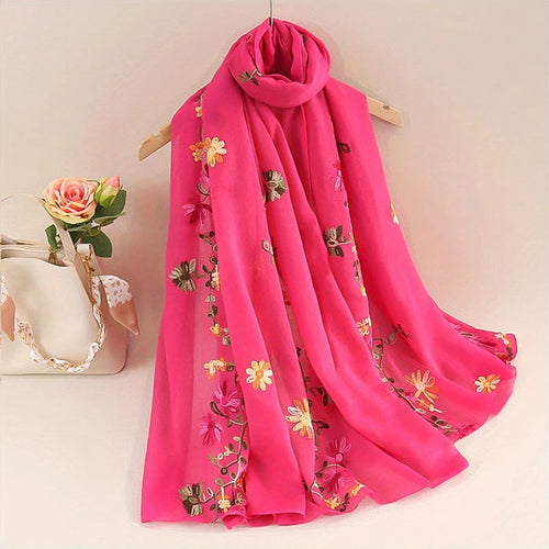 Écharpe Longue Femme Coton Lin - Foulard Dégradé Brodé Élégant Été SUN N.