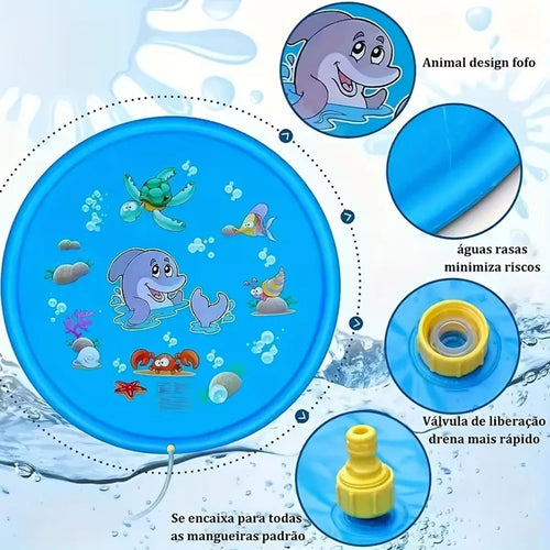 Tapis d’Arrosage Gonflable 100 cm avec design animal pour le jeu aquatique extérieur des enfants.