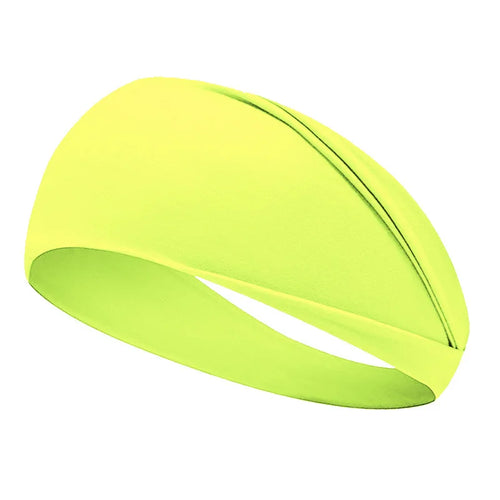 Bandeau de Sport Femme – Large, Fluorescent et Anti-Transpiration, disponible en jaune, rose, orange et vert.