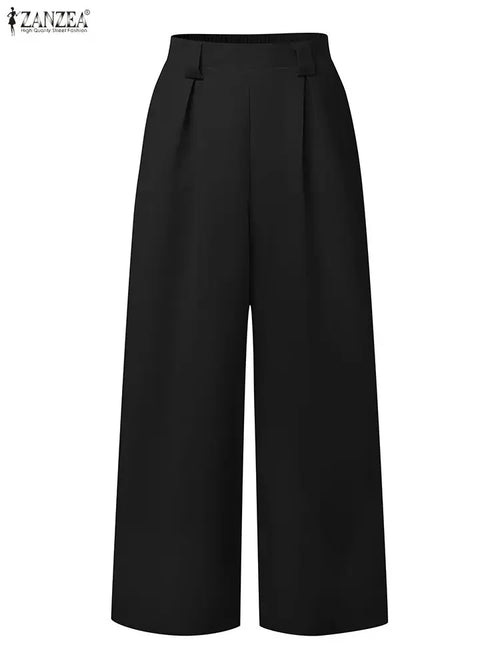 Pantalon Palazzo Femme 2025 ZANZEA mode femmes Pantalon automne taille haute bureau travail Pantalon élégant jambe large Pantalon solide plissé Palazzo Streetwear SUN N.
