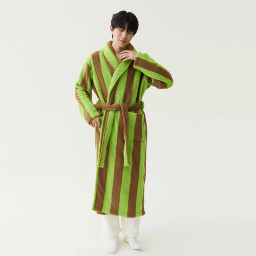 2025 nouveau automne/hiver femmes vêtements de nuit épais velours chaud Robe Couple corail velours rayé allongé maison vêtements peignoir SUN N.