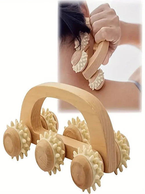 Rouleau de massage en bois - Masseur manuel pour cou, jambes, dos - Outil de massage des tissus profonds et muscles SUN N.