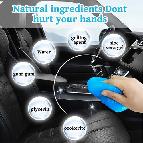 Avant et après l’utilisation du Gel Nettoyant Nano Universe sur les grilles d’aération de voiture, démontrant une élimination efficace de la poussière.