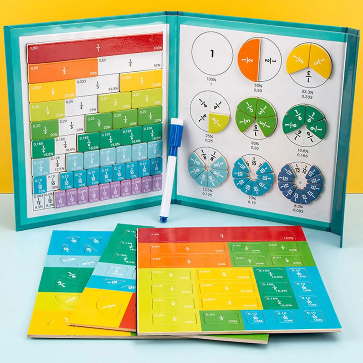 Carreaux & Cercles de Fractions Magnétiques - Visual learning for fractions using a magnetic demonstration book.