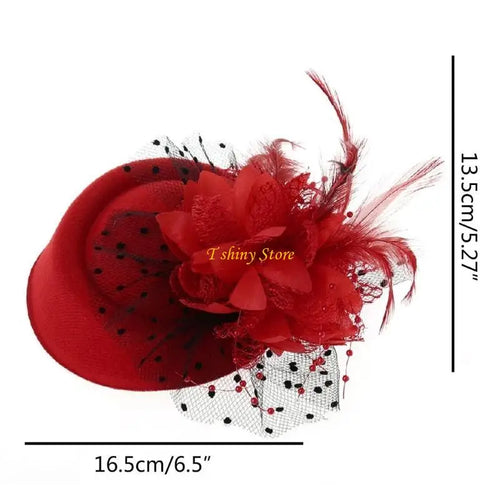 Fascinator Femme à Voile : Fascinator pour femme, chapeau de cocktail, chapeau de fête, coiffe de mariage ou d'église avec voile, fleur et plume SUN N.