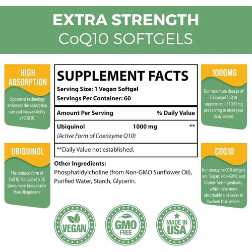 Capsules de coenzyme liposome Q10, meilleure absorption des suppléments de coenzima Q10 Pantone, fonction cardiaque et production d'énergie SUN N.
