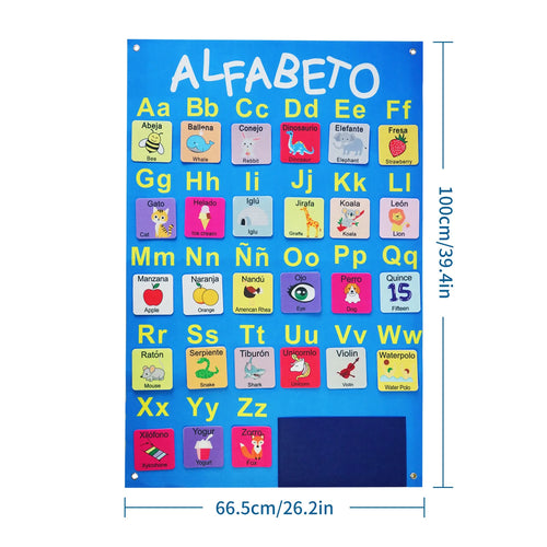 Tableau en feutre d'apprentissage Montessori avec 26 lettres et 53 cartes d'apprentissage bilingues, jouet éducatif pour l'anglais et l'espagnol SUN N.