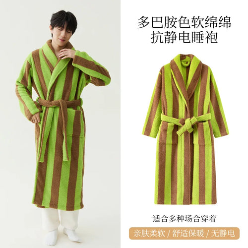2025 nouveau automne/hiver femmes vêtements de nuit épais velours chaud Robe Couple corail velours rayé allongé maison vêtements peignoir SUN N.