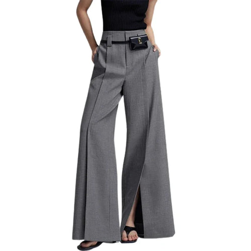 Yeezzi Urban Female Business Suit Pants 2025 New Fashion Black White Loose Straight Pant High-Waist Pleated Split-Front Trousers SUN N.