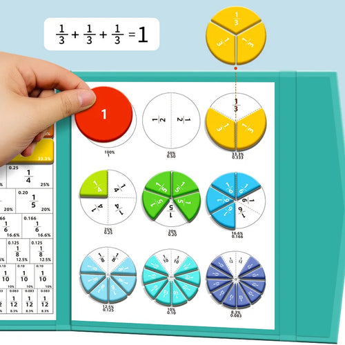 Puzzles magnétiques de fractions pour la maîtrise des mathématiques, éveil Montessori avec aide pédagogique amusante pour l'arithmétique, éducatif et cognitif SUN N.