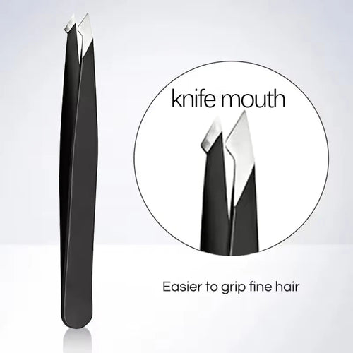 Pince à sourcils noire en acier inoxydable, avec pointe inclinée et plate, outils de beauté pour pince à cils et épilation incarnée SUN N.