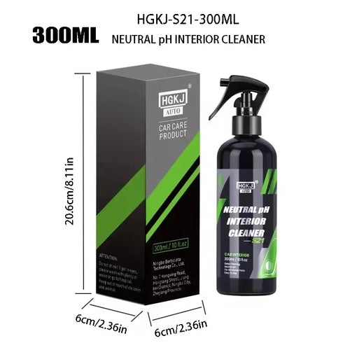 HGKJ S21 Nettoyant Intérieur Voiture Multi Surface en action sur un siège de voiture taché.