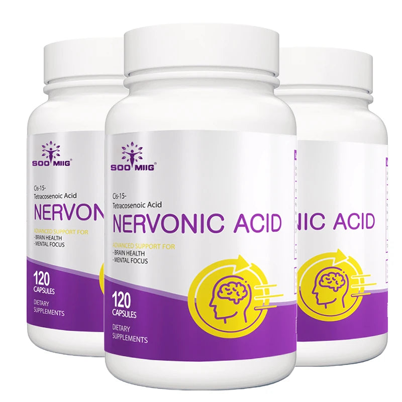 Complément cérébral à l’acide nervonique – Mémoire, concentration, soutien cognitif avec 120 capsules.
