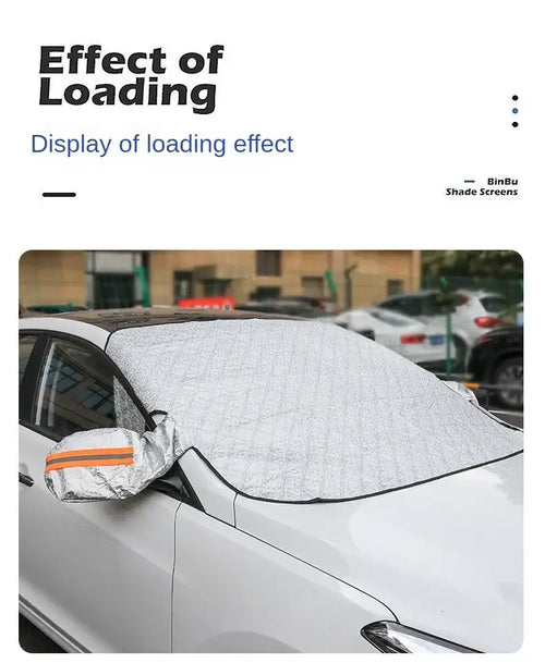 Pare-Neige Pare-Brise Voiture installé sur une voiture pour protection anti-gel.