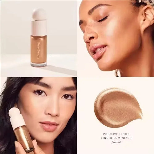 Luminizer & Blush Mat Longue Tenue - Waterproof in a set of four Rare Beauty products on a table.