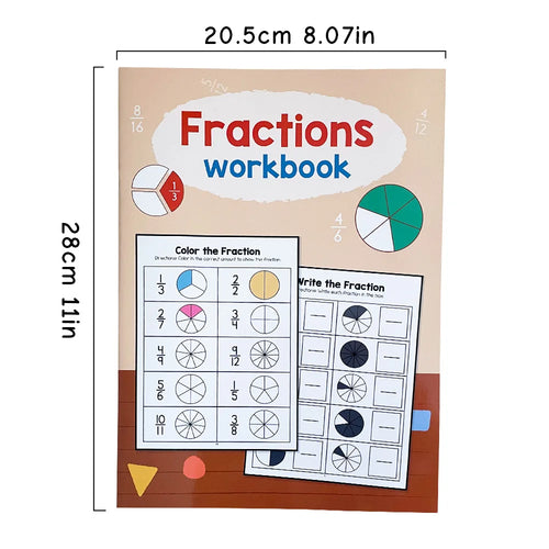 Cahier d'exercices de Fractions Montessori, outils pédagogiques pour l'apprentissage de l'arithmétique, livre de Test de formation cognitive des mathématiques pour l'école primaire de la 3e à 4e à l'école primaire SUN N.