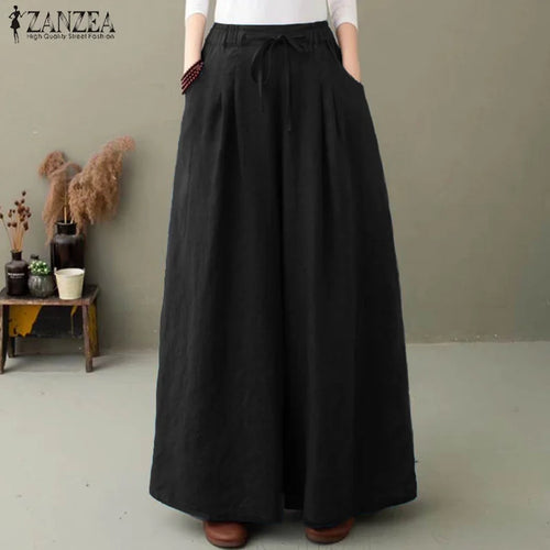 Pantalon Jambes Larges Femme – Coton Vintage Taille Haute SUN N.