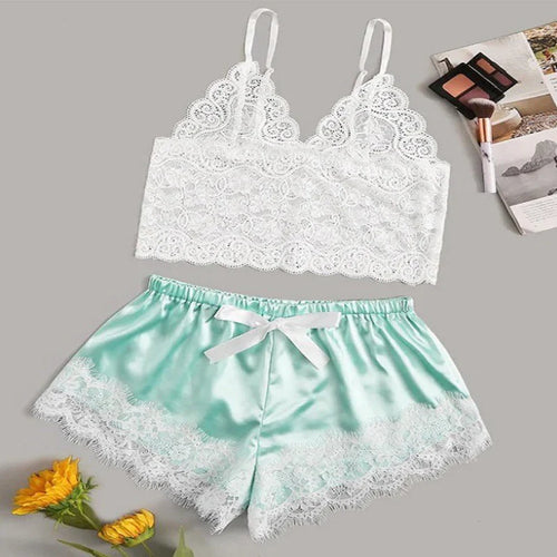 Lace Pajama Set Women 2 Piece Sexy Bralette and Shorts Plus Size