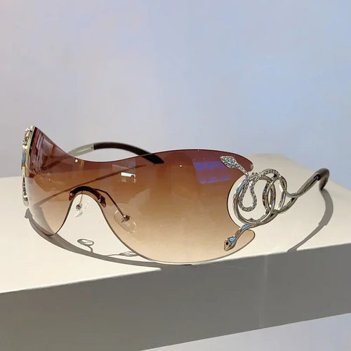 Lunettes de soleil de jambe de miroir en forme de salle pour femmes, lunettes technologiques punk, nuances de chimround autour, sans monture, nickel é, Y2k SUN N.