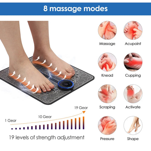 Tapis de massage des pieds EMS - Stimulation musculaire électrique - Soulagement douleur et amélioration circulation sanguine - Massage points d'acupuncture SUN N.