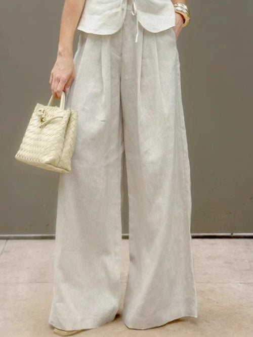 Ensemble Bureau Femme 2 Pièces Ensemble pantalon de bureau pour femme Mueyaruho, collection été 2026, couleur beige unie, ensemble deux pièces à jambes larges pour femme SUN N.