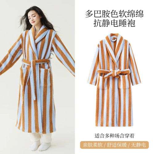 2025 nouveau automne/hiver femmes vêtements de nuit épais velours chaud Robe Couple corail velours rayé allongé maison vêtements peignoir SUN N.