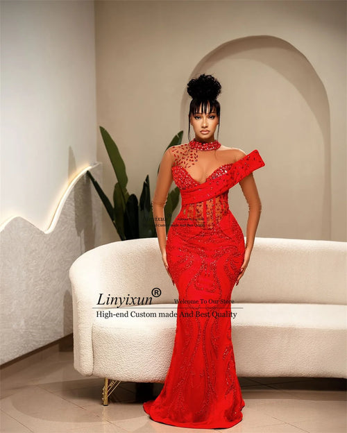 Robe sirène Aso Ebi africaine perlée de luxe – Appliques en dentelle, soirée formelle SUN N.