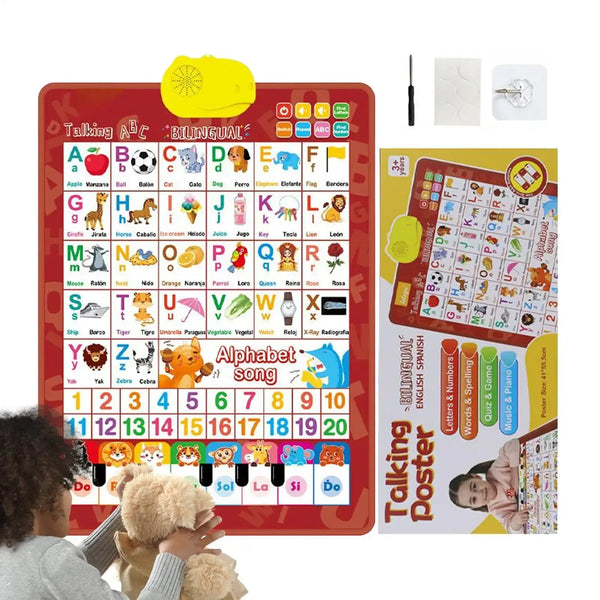 Tableau mural parlant bilingue pour enfants, affiche éducative anglaise et espagnole, jouet interactif avec musique pour l'apprentissage en classe SUN N.