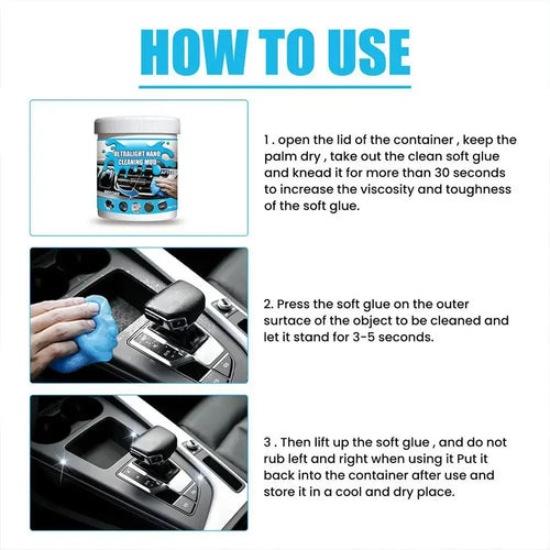 Avant et après l’utilisation du Gel Nettoyant Nano Universe sur les grilles d’aération de voiture, démontrant une élimination efficace de la poussière.