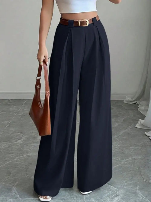 Pantalon Palazzo Femme 2025 ZANZEA mode femmes Pantalon automne taille haute bureau travail Pantalon élégant jambe large Pantalon solide plissé Palazzo Streetwear SUN N.