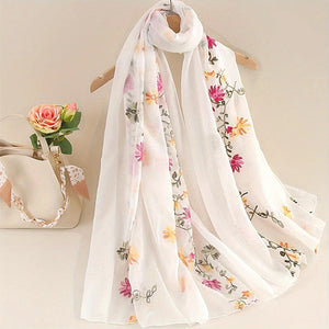 Écharpe Longue Femme Coton Lin - Foulard Dégradé Brodé Élégant Été SUN N.