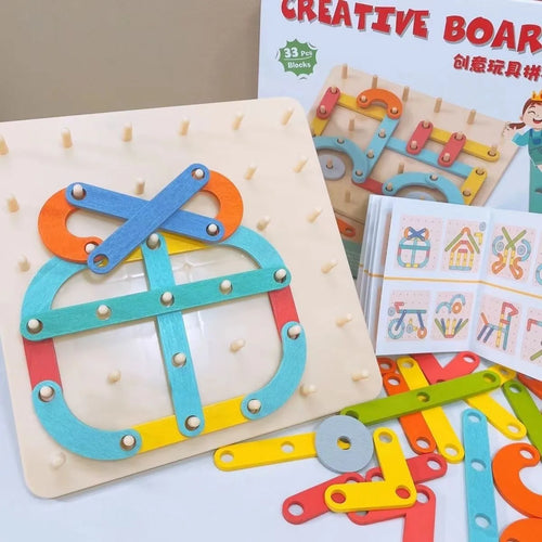 Jouets en bois pour enfants, planche créative, planche à ongles, ensemble de colonnes géométriques, Puzzle de Construction, panneau perforé géométrique, sensoriel Montessori SUN N.