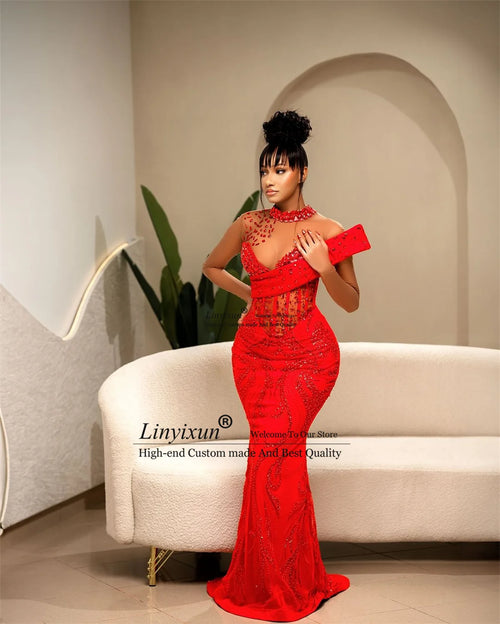Robe sirène Aso Ebi africaine perlée de luxe – Appliques en dentelle, soirée formelle SUN N.