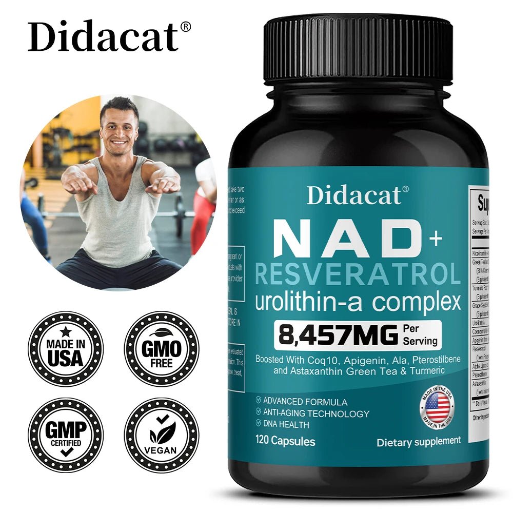NAD + Resvératrol - Anti-âge, aide à stimuler l'énergie, favorise la santé des cellules et de la peau, la neuroprotection et l'amélioration du sommeil SUN N.