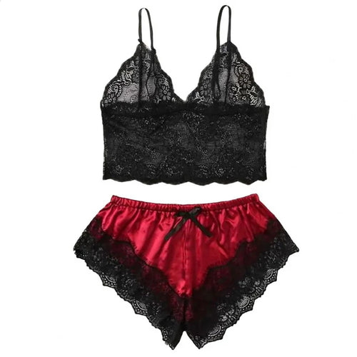Lace Pajama Set Women 2 Piece Sexy Bralette and Shorts Plus Size