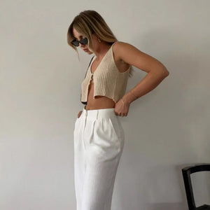 knitted crop top women summer solid color short sleeve Y2K top