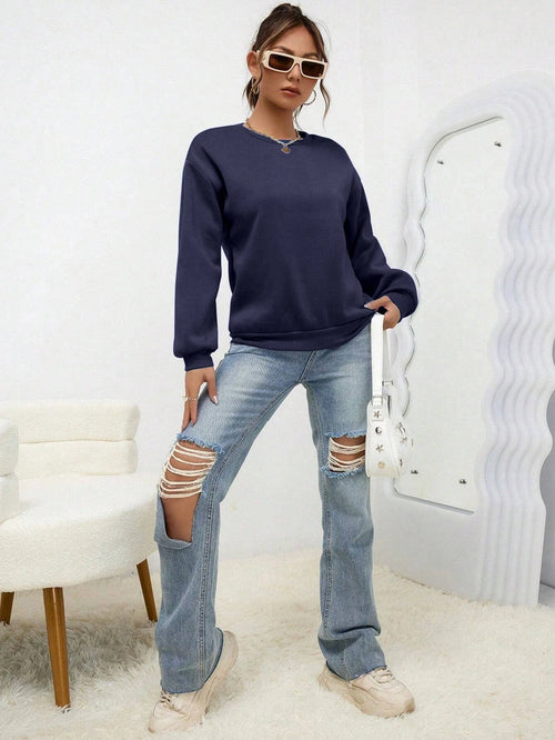 Sweat Femme Col Rond à Capuche - Pull-over Ample Couleur Unie Automne SUN N.