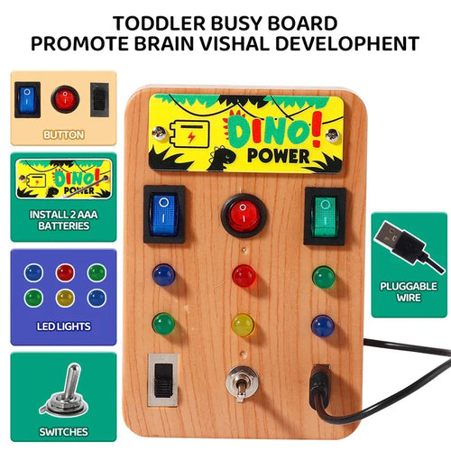 Tableau d'activités Montessori avec 8 interrupteurs à LED, jouet sensoriel, jouet de voyage, adapté aux nourrissons et aux tout-petits de 1 an et plus. SUN N.