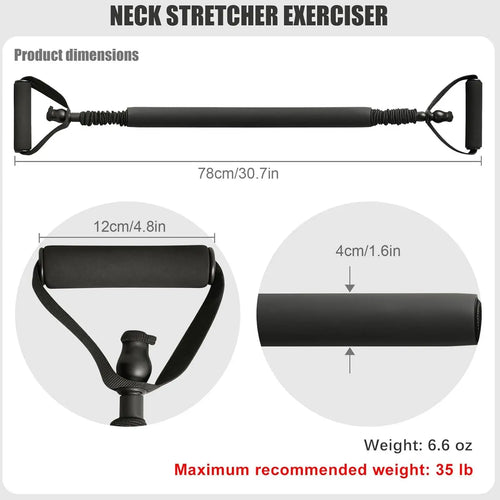 Cervical traction device with elastic padding dimensions and weight specifications for neck stretch exercises.
