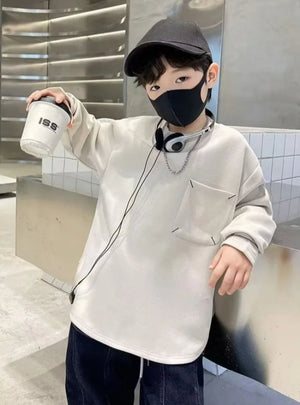 T-shirt Manches Longues Garçons - Sweatshirt Couleur Unie Printemps 2025 SUN N.