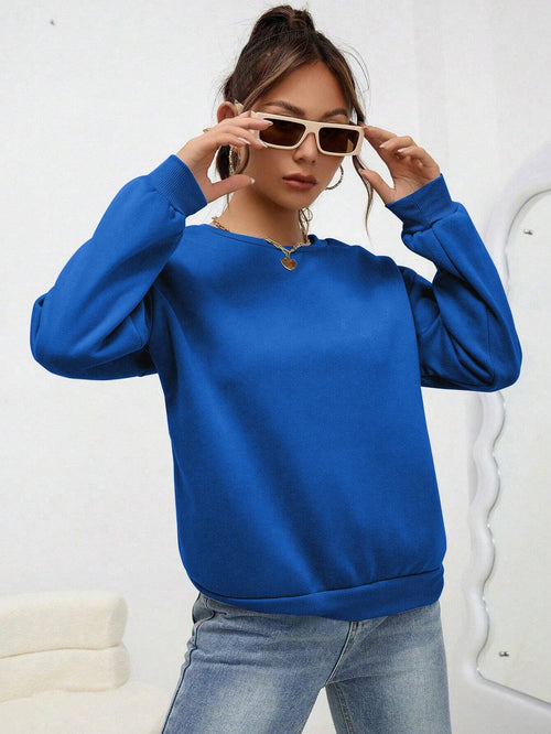 Sweat Femme Col Rond à Capuche - Pull-over Ample Couleur Unie Automne SUN N.