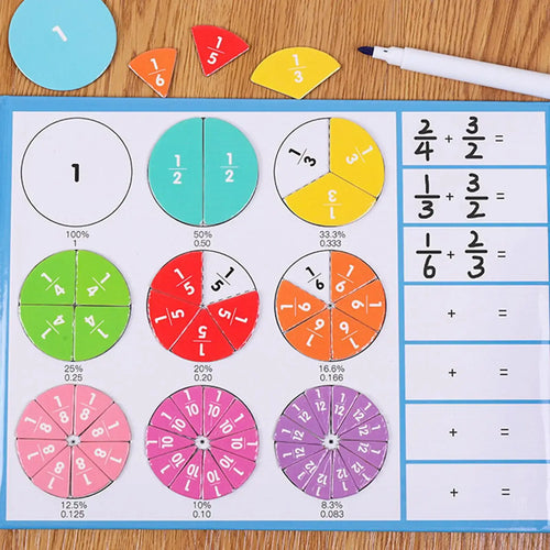 Carreaux & Cercles de Fractions Magnétiques - Visual learning for fractions using a magnetic demonstration book.